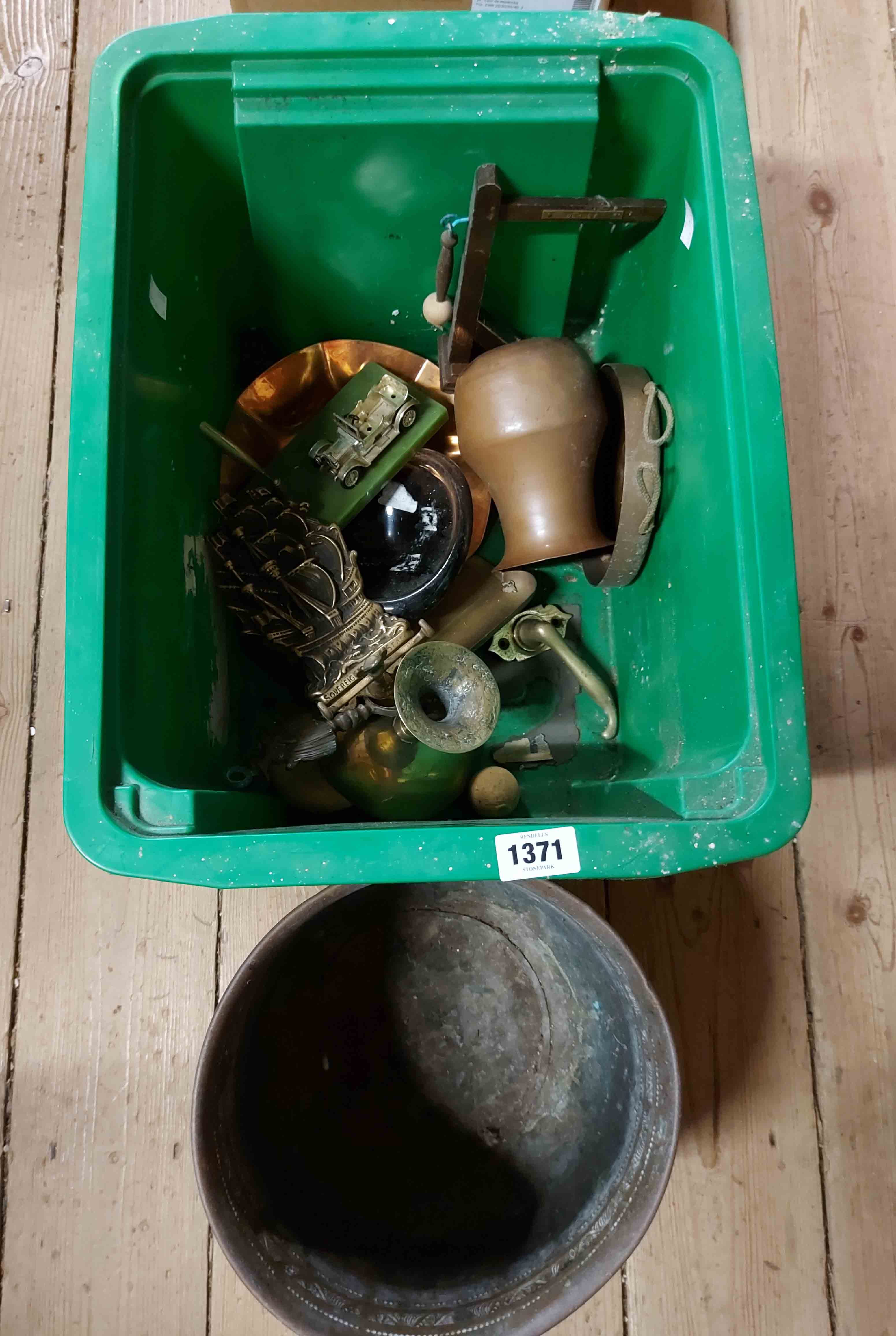 A crate containing a quantity of assorted metalware