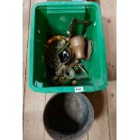 A crate containing a quantity of assorted metalware