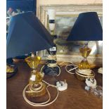 A pair of vintage table lamps of column form with faceted amber glass blocks - sold with a larger