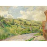 Arthur Henry Jenkins: a framed oil on board (under glass), depicting a rural view from a village