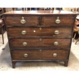 A 1.09m 19th Century mahogany chest of two short and three long graduated drawers, set on raised
