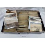 A box containing a large collection of early 20th Century and other postcards including topographic,