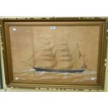 A gilt framed mixed media naive study of the three masted sailing vessel 'Peterborough' - paper