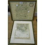 Robert Morden: a framed reprint map of Wiltshire - sold with an older framed hand coloured map print