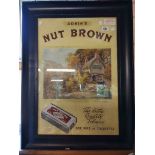 A vintage advertising poster for Adkins Nut Brown tobacco with central panel depicting the Ship