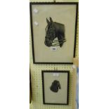 A With: two framed original monochrome mixed media studies, one of a horse's head, the other a dog's