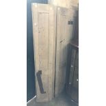 A pair of old stripped pine shutters with iron hinges - total width 58.5cm X 1.61m
