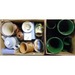 Two boxes containing a quantity of studio and other ceramic items including Glyn Colledge Denby mug,