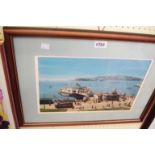 Johne Makin: a framed coloured print entitled 'Plymouth Pier 1884-1941'