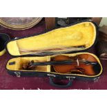 A small vintage Kiso Suzuki violin and bow, set in original carry case