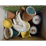 A box containing a quantity of assorted ceramic items including Denby Greenwheat hot water jug,