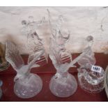 Six crystal glass figurines depicting a couple dancing, an Art Deco dancer with flowing skirt, a