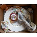 A box containing a small quantity of assorted ceramic items including Nao figurine, two Mintons