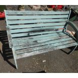 A 1.2m slatted wood garden bench with blue painted finish