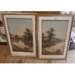 A pair of gilt framed watercolours, depicting river landscapes