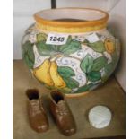 A 20th Century Italian maiolica jardiniere with typical hand painted frieze depicting fruits and