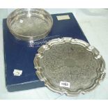 A Mappin & Web cardboard box containing a silver plated gallery tray and another
