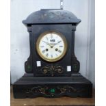 A late Victorian black slate and malachite cased mantel clock with Richard & Cie. eight day bell