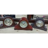 Three vintage oak cased Napoleon Hat mantel clocks all with eight day gong striking movements