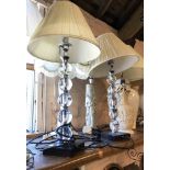 A pair of Laura Ashley table lamps of perspex repeat ball form - sold with original shades