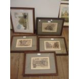 A set of four oak framed pencil signed etchings, depicting city buildings - sold with a framed