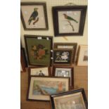 A selection of assorted pictures including two bird studies, floral studies, interior, etc.