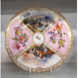 A late 19th Century Meissen porcelain plate with hand painted panels depicting port scenes and