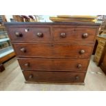 A 1.08m Victorian mahogany chest of two short and three long graduated drawers - feet missing and