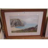 R.D. Sherrin (attributed): a gilt framed gouache, depicting a West Country cove - 37cm X 52cm