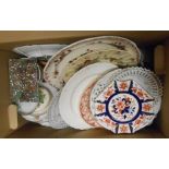 A box containing a quantity of assorted ceramics including Masons fruit basket plate, etc.