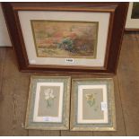 Louisa Simkin: a framed watercolour still life with blueberries beside a wall - signed - sold with