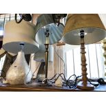 Five table lamps of various style and form including John Lewis, Ikea, etc. - sold with shades