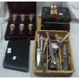 A quantity of EPNS cased and loose cutlery, etc., also cased set of Indian plated goblets
