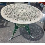 A ornate cast aluminium circular garden table