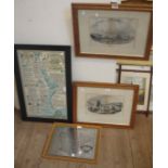 A pair of antique maple framed monochrome prints of Brixham and Torbay - sold with a framed