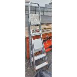 Two aluminium step ladders - sold with a quantity of garden tools
