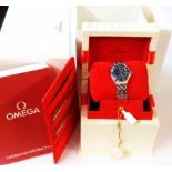 An Omega Seamaster Professional quartz lady's steel cased wristwatch with blue bezel and original