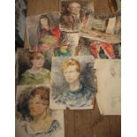 A small collection of unframed oils on canvas paper - mainly portraits - various condition