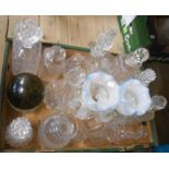 A box containing a quantity of assorted glassware including pair of Victorian table lustres,