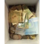 A small box containing a quantity of GB and foreign coins and banknotes