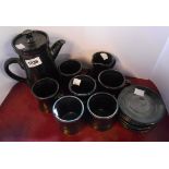 A vintage Knights Tintagel coffee set with black lustre decoration comprising coffee pot, cream