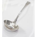An antique Scottish silver kings pattern soup ladle with engraved initials to terminal - by