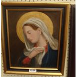 WYD: a parcel gilt framed oil on board portrait of the Holy Mother with gilt detail - 29cm X 24cm