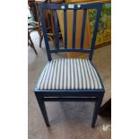 A vintage ladder back elbow chair - sold with a blue painted lathe back standard chair - both with