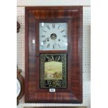 A 19th Century American mahogany cased wall clock with decorative glazed door and twin weight driven