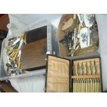A crate containing a large quantity of silver plated and other items including dressing table set,