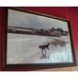 A framed photograph of Paignton with dog on the beach