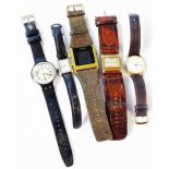 A bag containing assorted wristwatches including large Bench digital and Fossil oblong dial