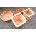 Three assorted terracotta palnters - sold with a similar bowl