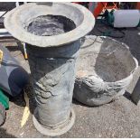 A 41cm diameter old lead garden planter - sold with an associated lead pedestal base - various